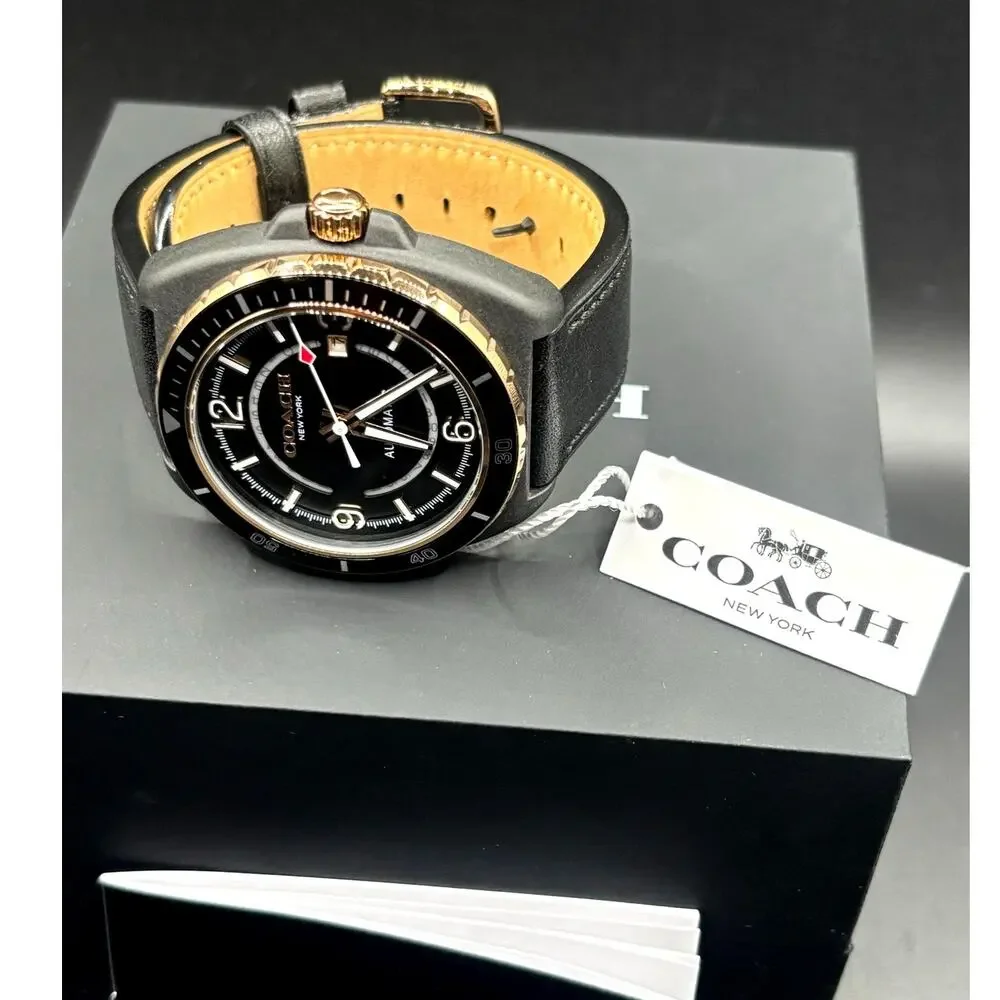 Coach Charter 14602734 Automatic 44mm Black Leather Men’s Watch NIBWT